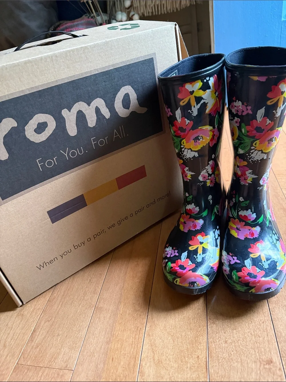Roma Black Floral Women's Rain Boots